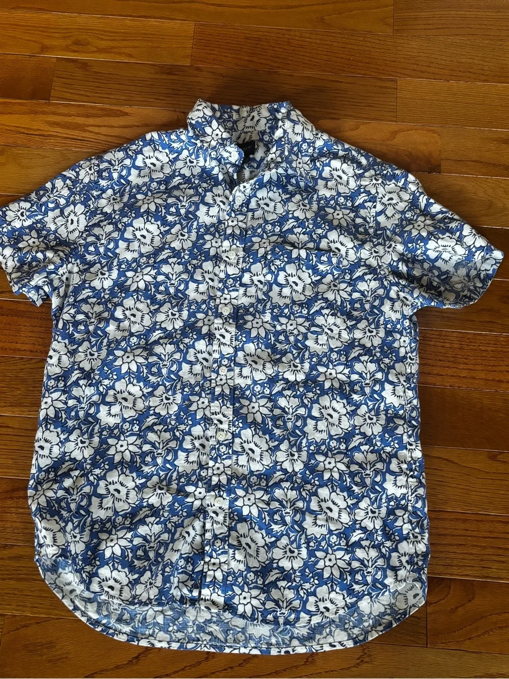 J Crew Blue Floral Short-Sleeve Shirt